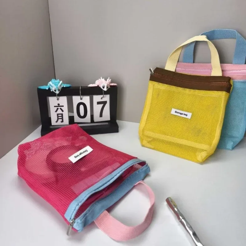 trousse de toilette de voyage grande capacité en maille, pochette de plage et de natation couleur macaron, organisateur de maquillage respirant, sac humide pour femmes