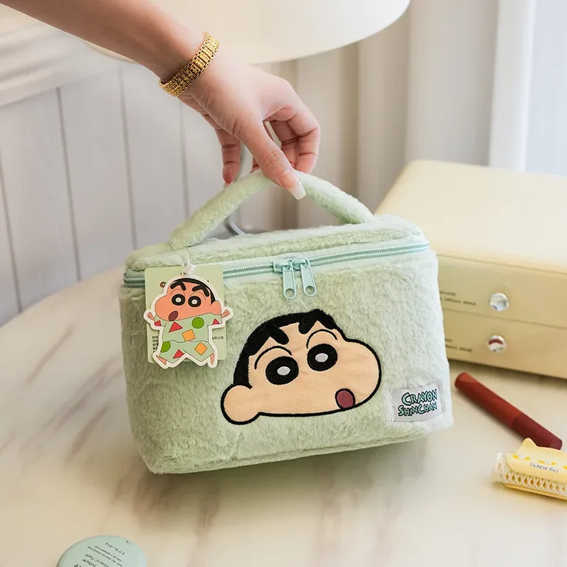 crayon shin-chan sacs à cosmétiques en peluche dessin animé mignon trousse de maquillage haute capacité sac de rangement de voyage kawaii pochette de maquillage sacs à main