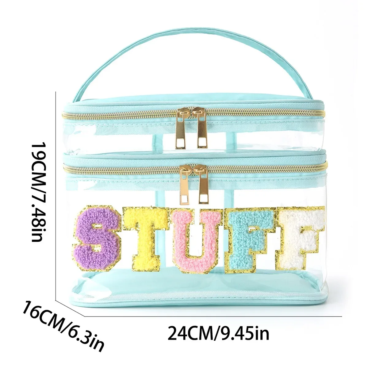 sac de rangement brodé amazon, sac à cosmétiques transparent en pvc à double lettre, sac de lavage de voyage, sac à cosmétiques de grande capacité