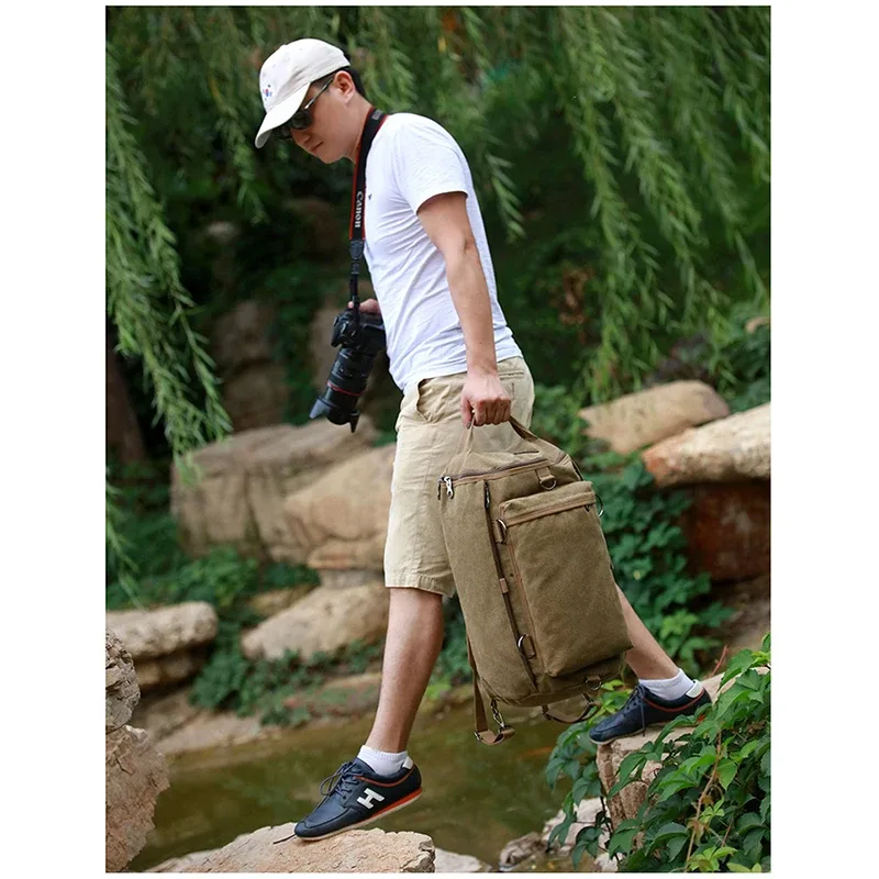 sac à dos en toile multifonctionnel pour hommes, sac à main de voyage, cartable de grande capacité, camping en plein air, sac à bandoulière initié portable