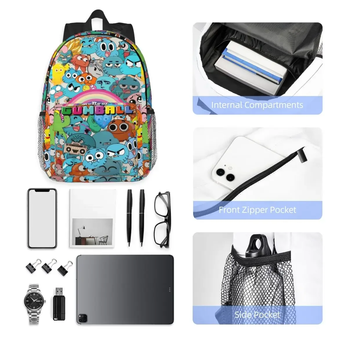 sac à dos the amazing world of gumball, sac à livres pour étudiants, sac d'école pour garçons et filles, sacs à bandoulière pour ordinateur