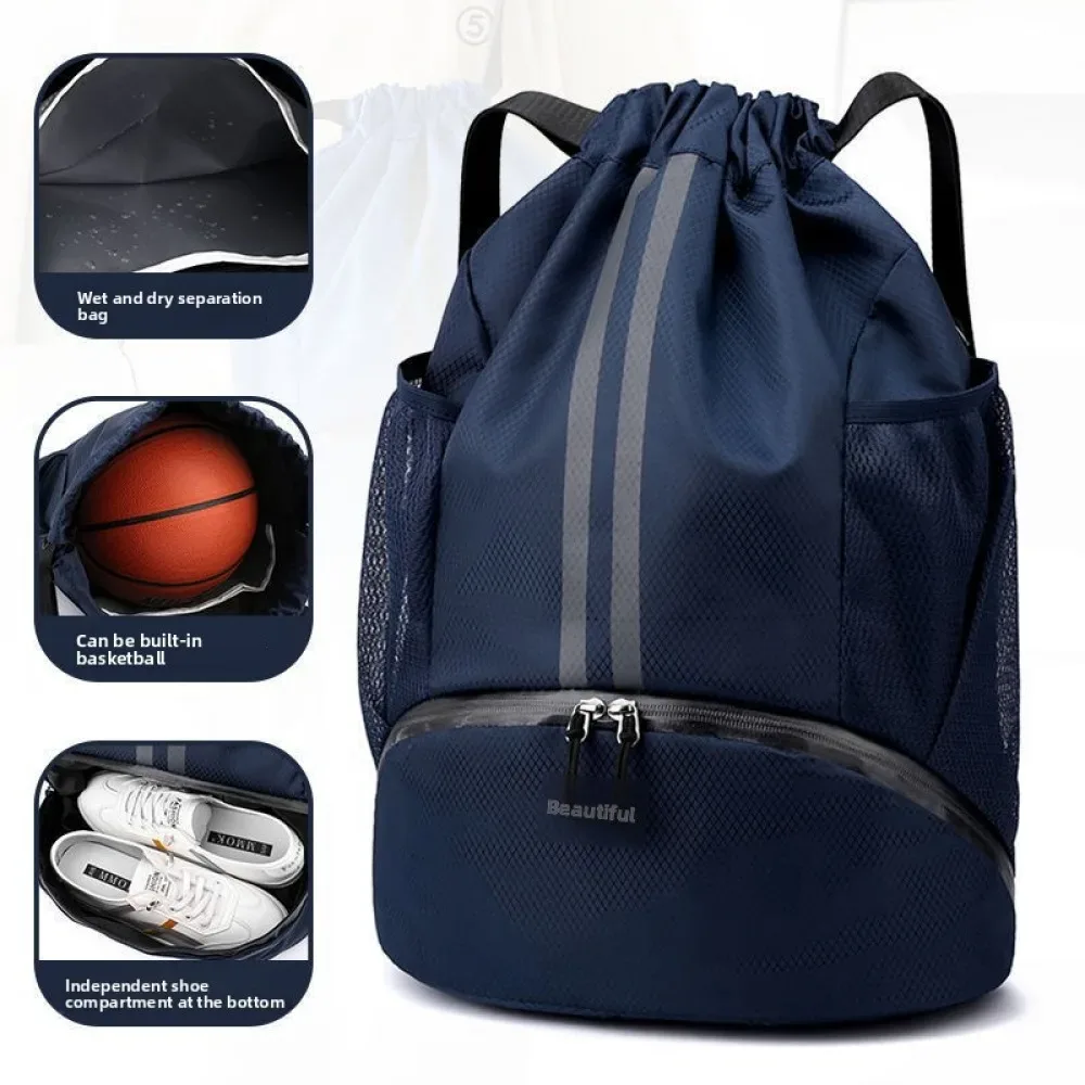 Sac de basket-ball, sac de natation, sac de rangement pour femme avec séparation humide/sèche, sac à dos de sport, sac à dos de fitness à cordon de serrage