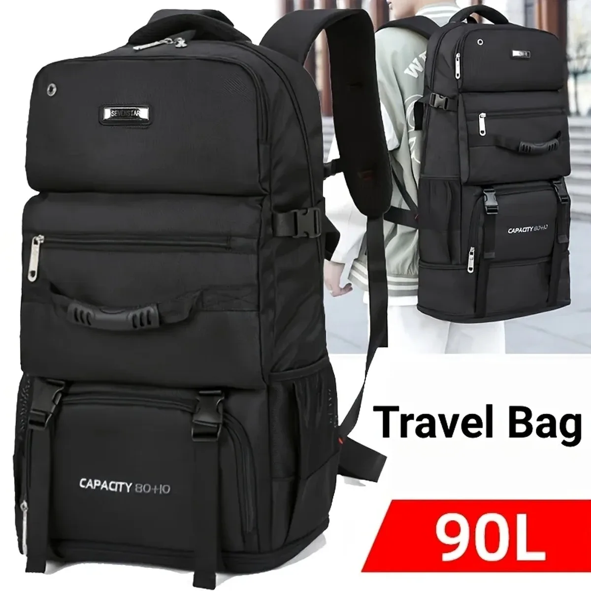 Sac à dos pour homme, sac à dos de très grande capacité de 90 litres, sac de voyage, sac de voyage décontracté pour le camping en plein air, les voyages d'affaires, les sports, les voyages en montagne, le sac d'école