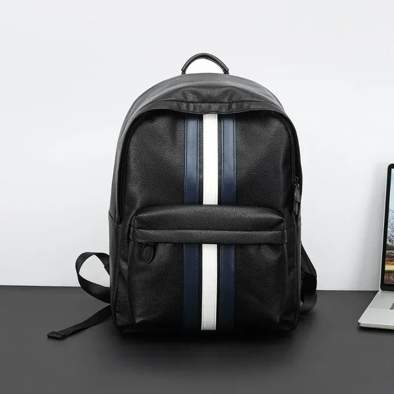 mode rayé sac à dos hommes de luxe en cuir pu hommes sac à dos affaires 14 pouces sacs à dos d'ordinateur portable mâle grande capacité cartable