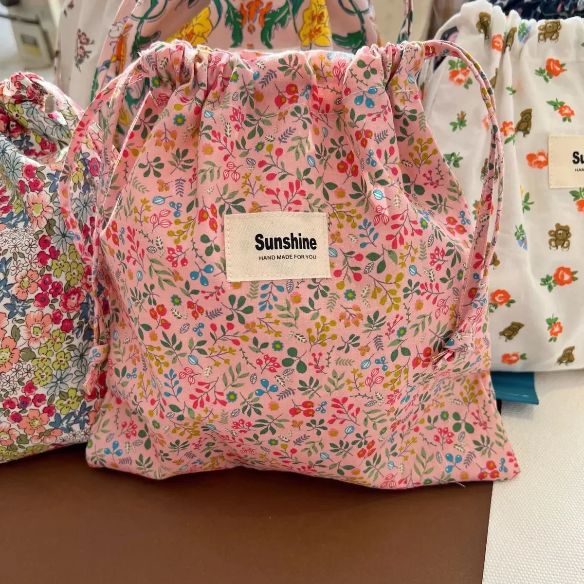 sac de rangement de voyage à proximité extérieure, sac de rangement classé, sacs à cosmétiques à fleurs imprimées, paquet de poche en ficelle de coton