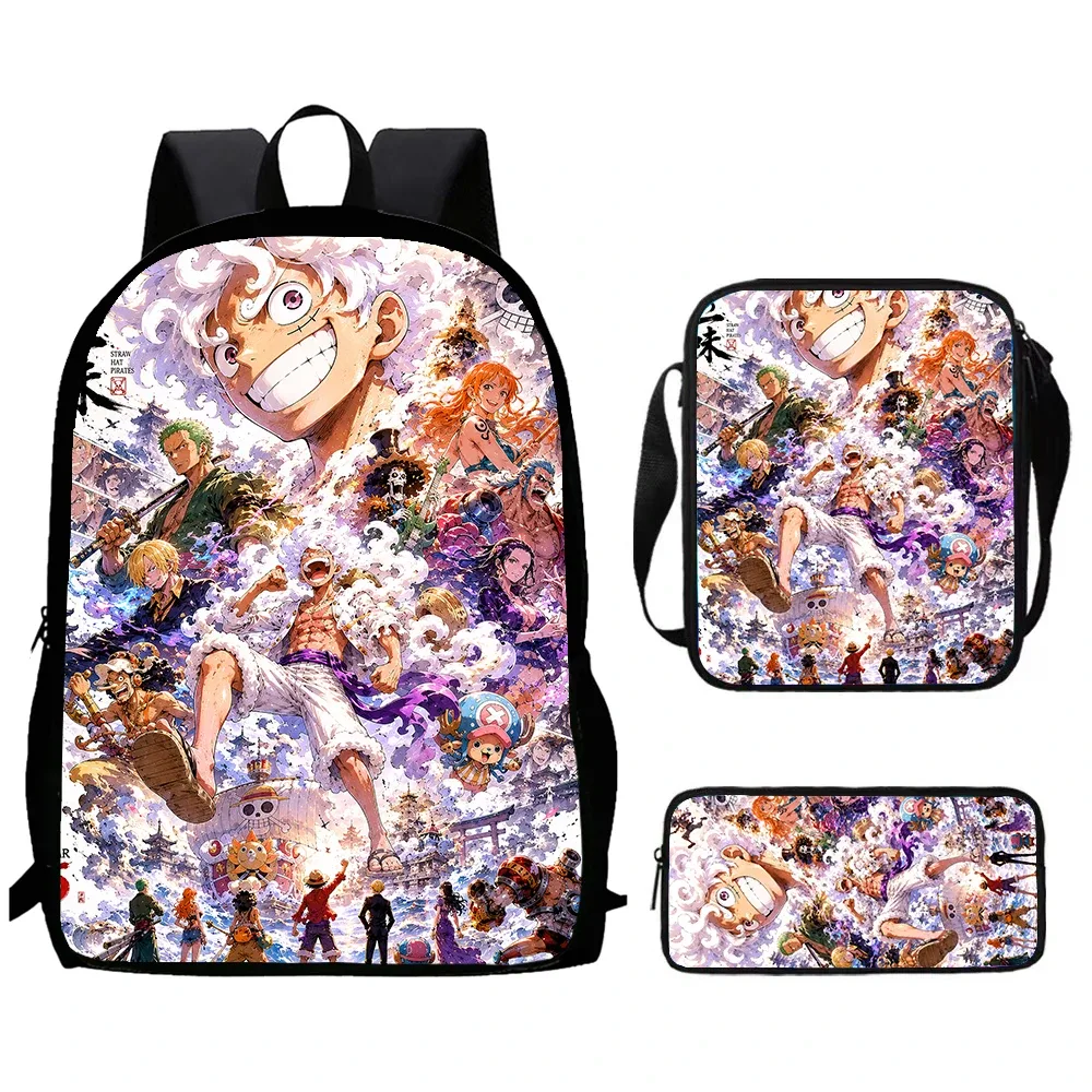 sac à dos scolaire one piece 15 pouces, 3 pièces, léger et durable, avec sac bandoulière et trousse à crayons pour garçons et filles de 6 à 10 ans