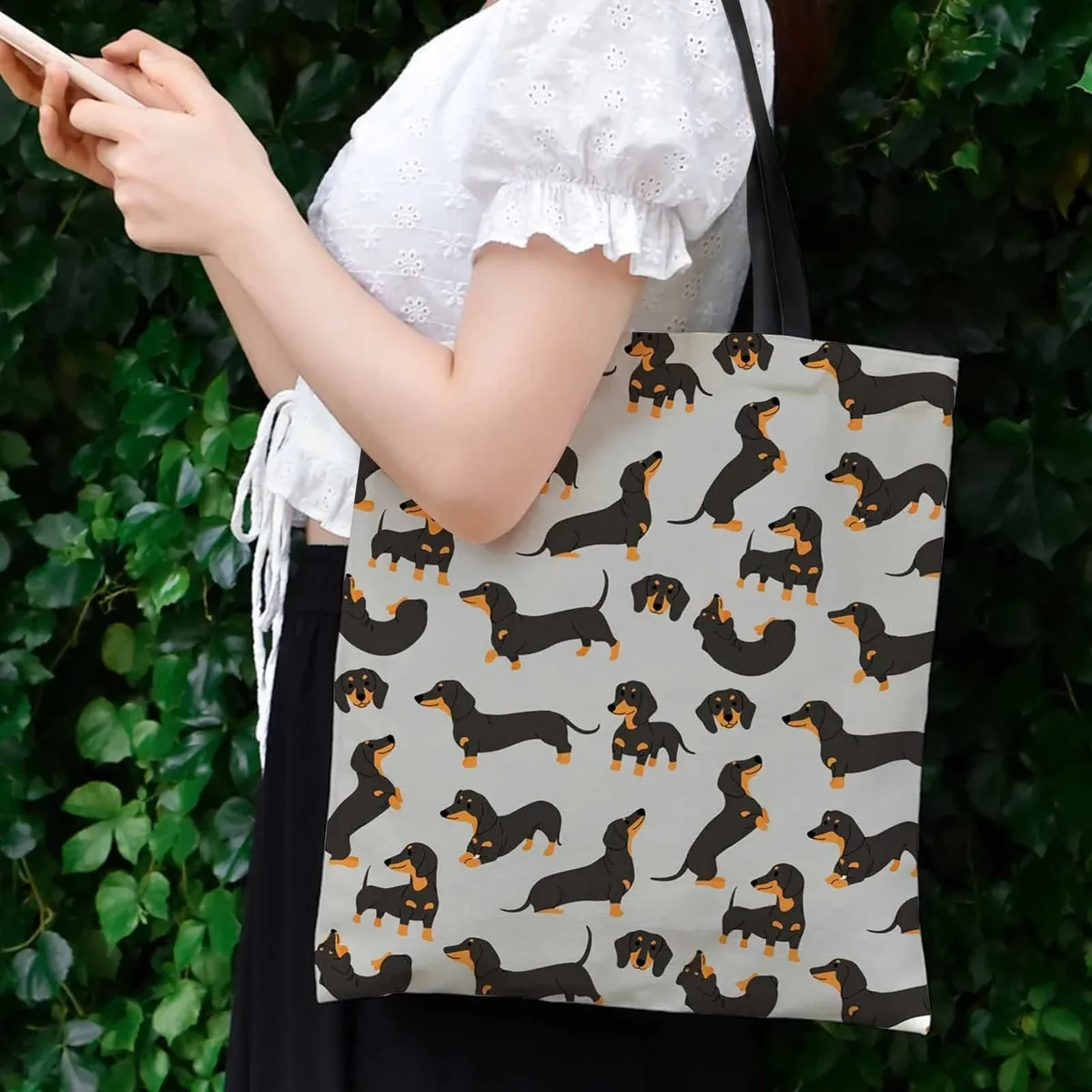 sac fourre-tout spacieux pour femmes, polyvalent pour le travail, motif teckel, pour les courses et les sorties décontractées du week-end, sac à bandoulière