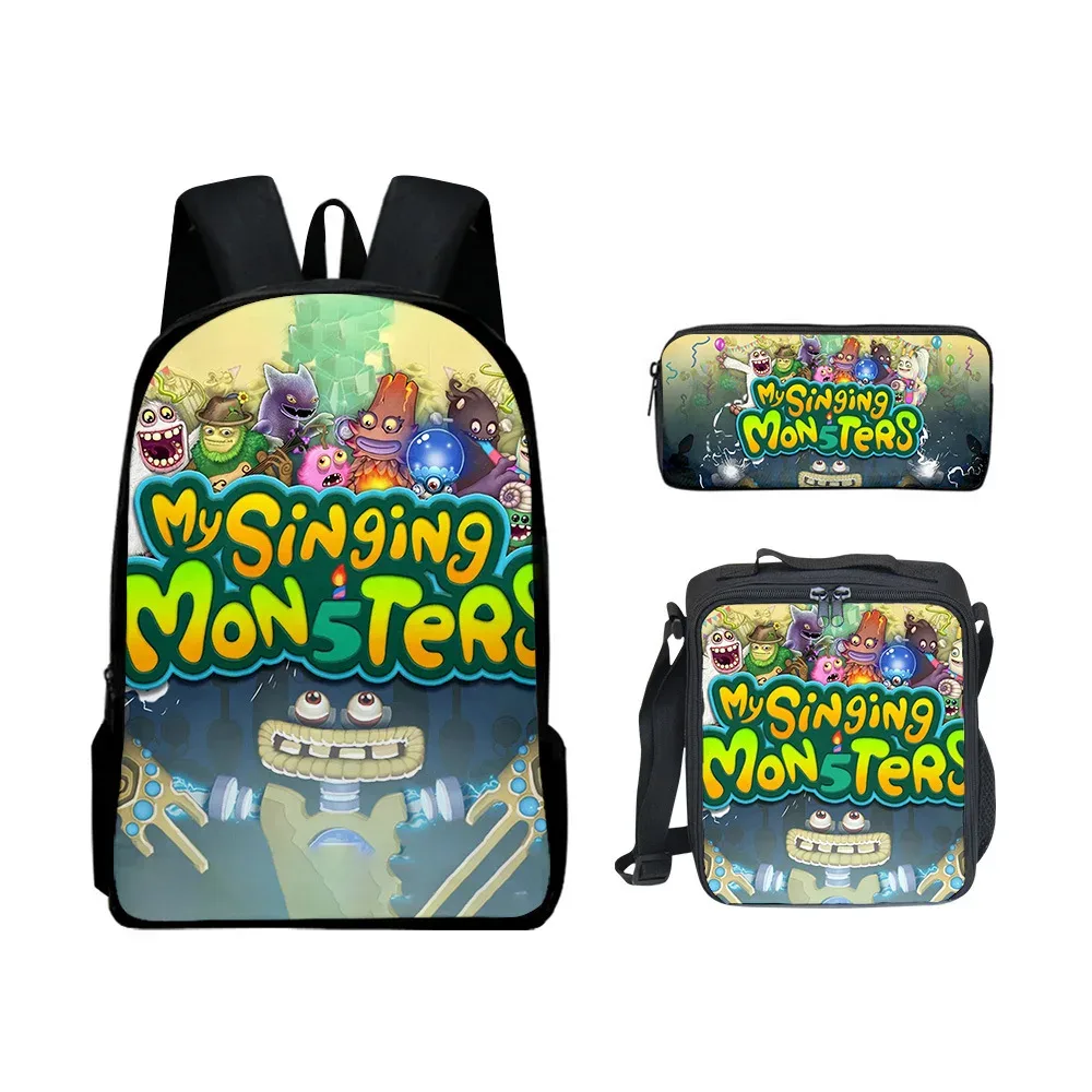 Sacs à dos pour enfants, ensemble de sacs à dos, sac à déjeuner pour enfants, sac à crayons, ensemble de 3 pièces, nouveau sac de concert 3D My Singing Monsters