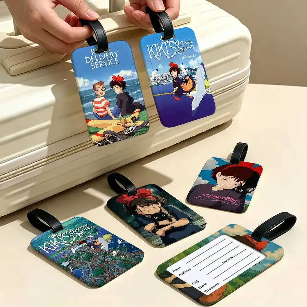 étiquette de bagage en pvc du film d'animation k-kikis d-delivery service avec carte d'information, étiquette d'identification anti-perte pour bagages et sacs d'école.