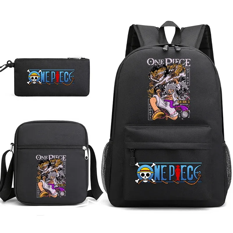 ensemble de sacs à dos d'école 3 en 1 one piece luffy anime pour garçons et filles avec trousse à crayons et sac à bandoulière