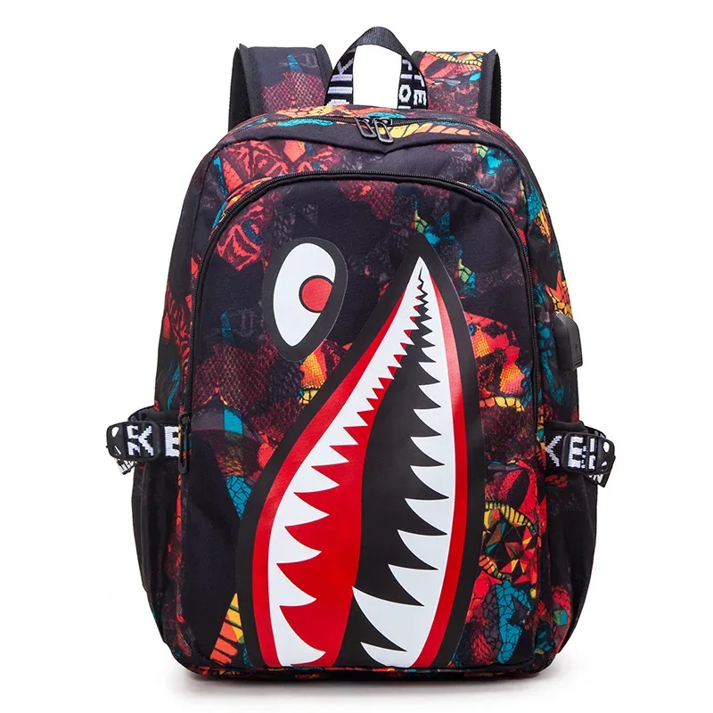 sac à dos pour enfants, motif requin, grande capacité, léger, simple, sac à dos de dessin animé