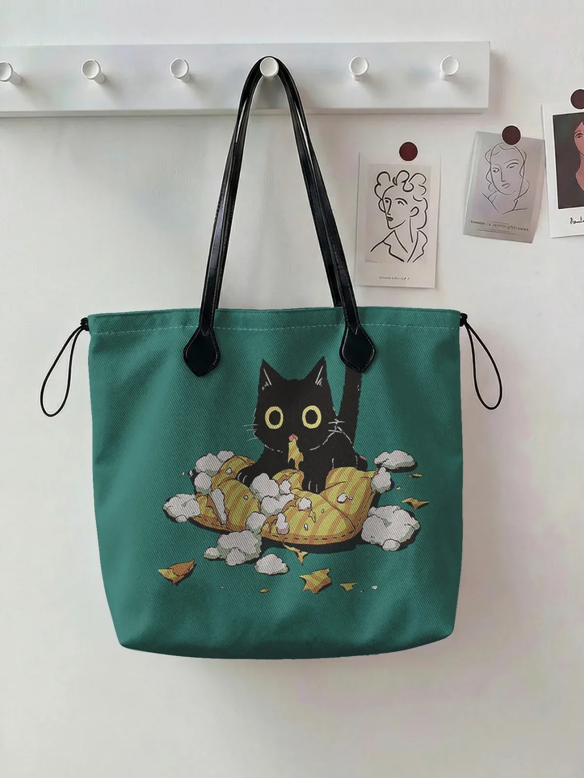 sac fourre-tout coloré à imprimé chat pour femme, grande capacité, avec poignée en cuir, sac de shopping décontracté, sac à bandoulière