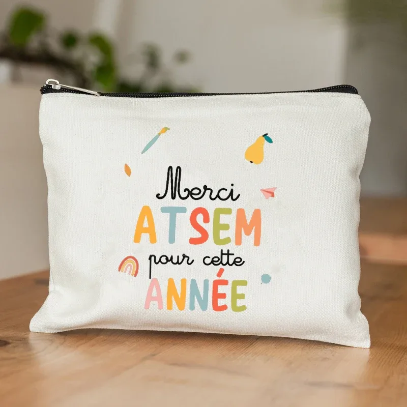 trousse de toilette au design d'appréciation atsem pour l'école française – pochette zippée en polyester durable avec trousse de maquillage inspirée de l'école française