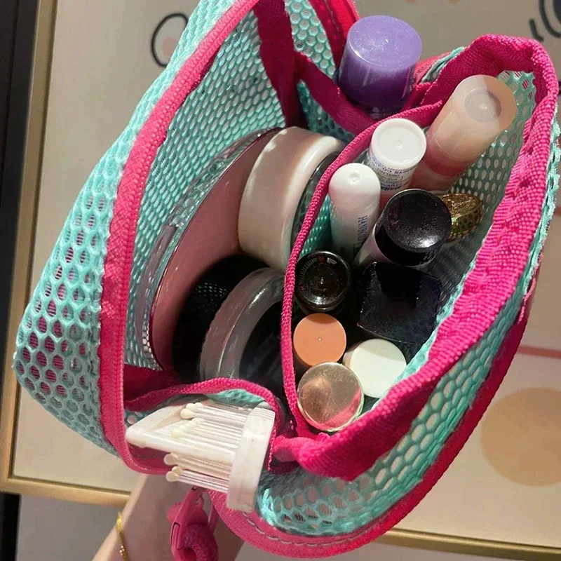 sacs à clés transparents de petite capacité, trousse à cosmétiques, pochette de rangement carrée en maille, mini porte-monnaie à fermeture éclair, mini trousse de toilette, étui à papeterie