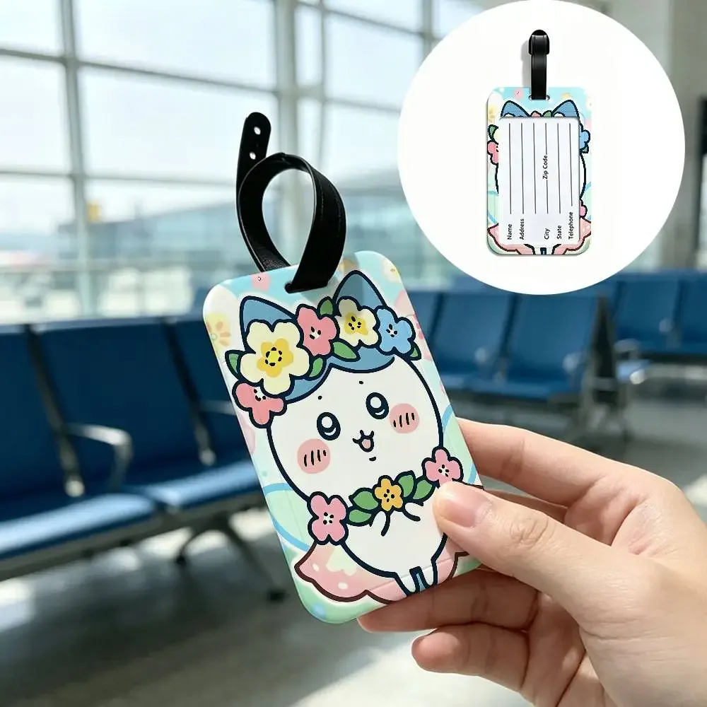 étiquette de bagage anti-perte en pvc durable avec carte d'information, motif dessin animé mignon c-chiikawas, légère, pour identification des bagages