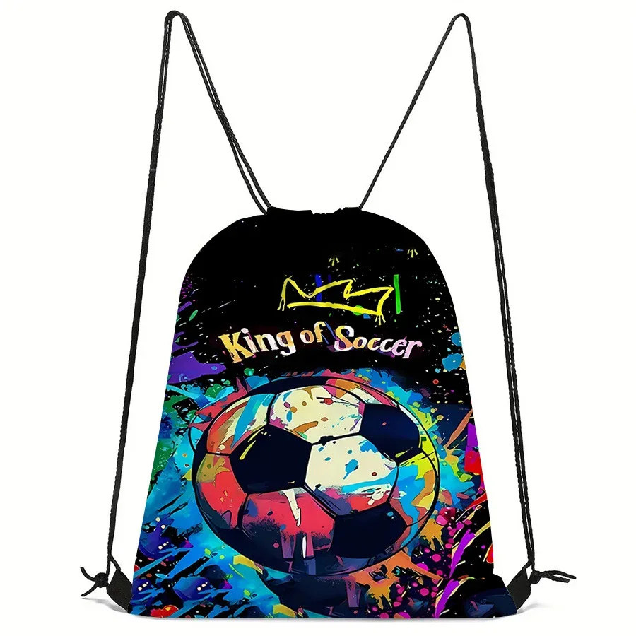 sac de sport à cordon de serrage imprimé football, sac à dos unisexe, motif créatif durable pour la randonnée et les voyages