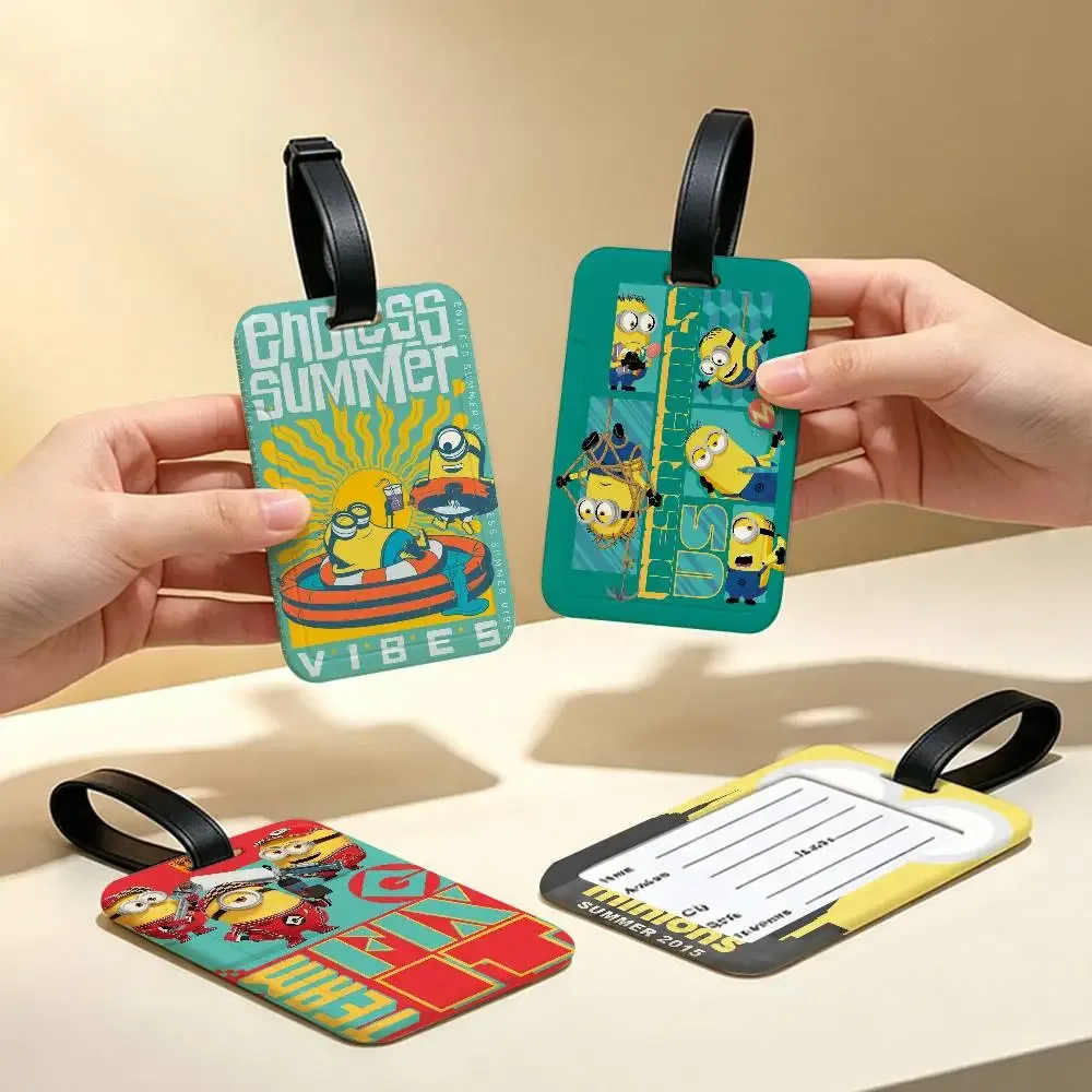 étiquette de bagage de voyage m-minions amusante et mignonne, couverture de carte d'information en pvc, marqueur de nom anti-perte pour sac à dos.