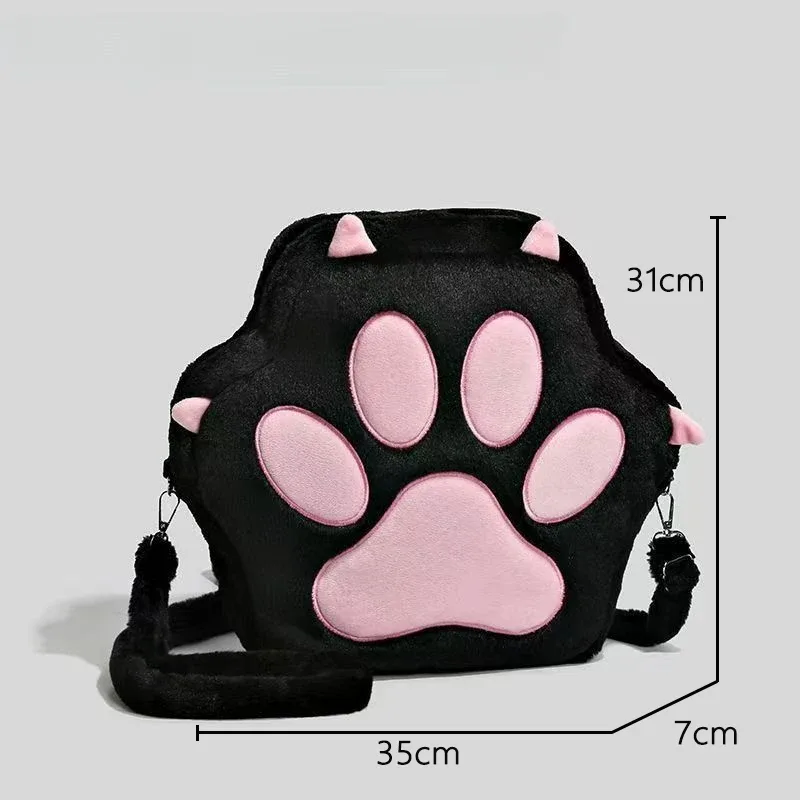 sac à dos en peluche patte de chat mignon avec bretelles réglables, sac à main en fourrure douce, sac à dos de dessin animé jk pour filles et femmes