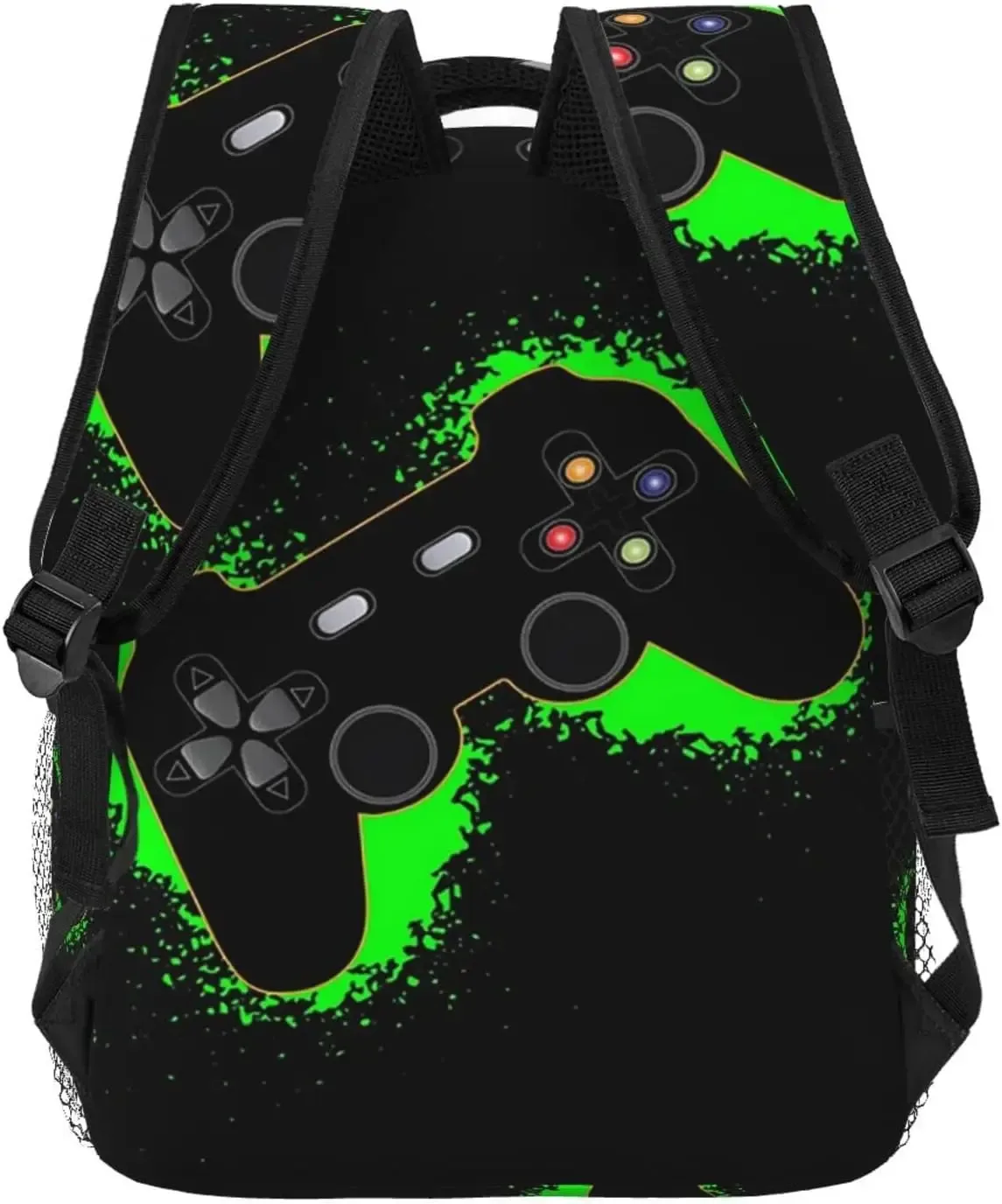sac à dos décontracté avec poches pour ordinateur, sac à dos pour le travail et les affaires, vert, noir, contrôleur de jeu, contour orange