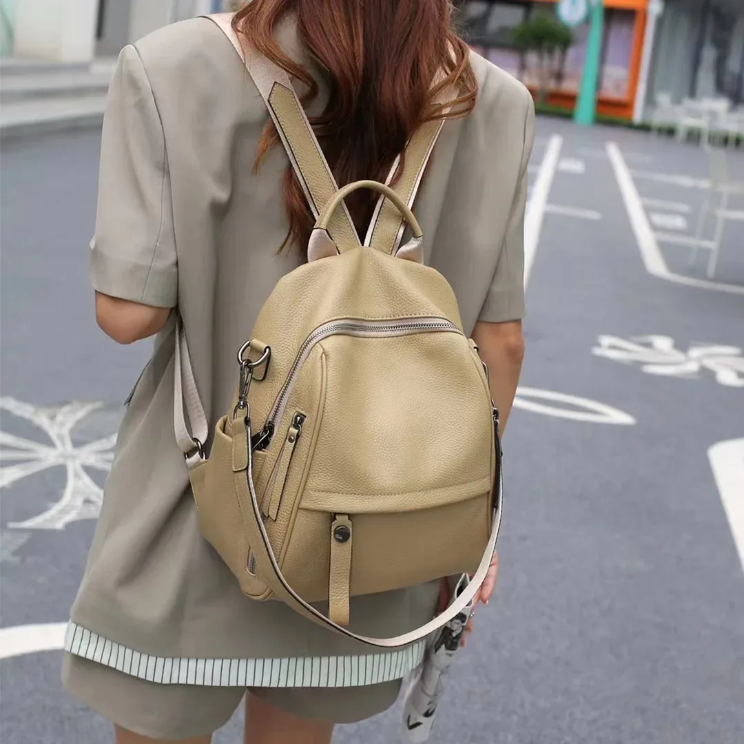 sac à dos en cuir véritable pour femme, sac à dos de voyage, grand sac à dos, peau de vache vintage, école universitaire, fille, café, décontracté, 03