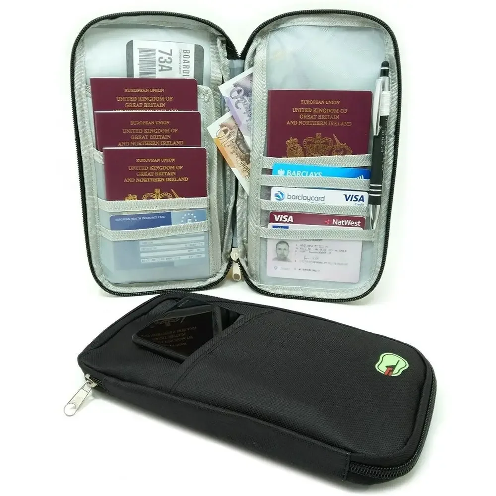 sac portefeuille de voyage à fermeture éclair, organisateur de passeport, porte-documents, porte-billets
