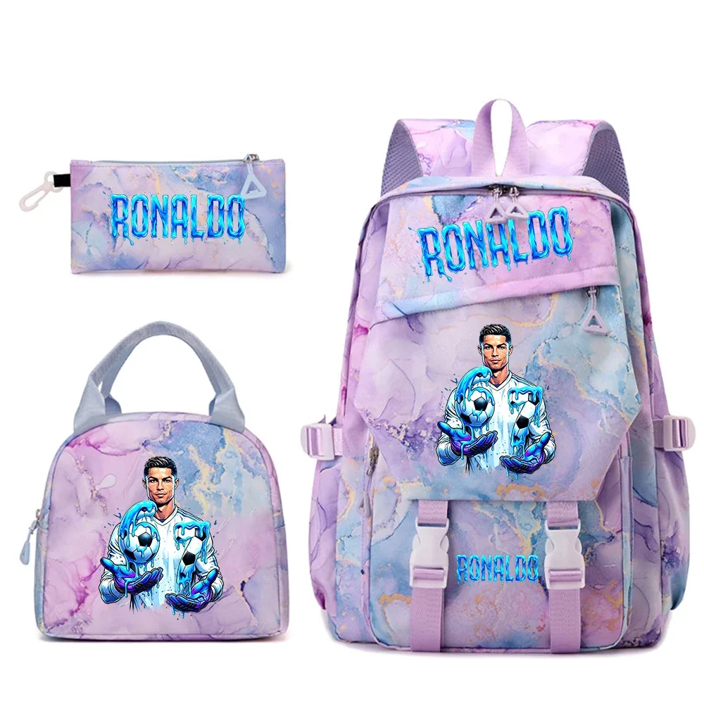 ensemble de sacs à dos pour étudiants avec imprimé cr7 ronaldo 67, avec sac à lunch et trousse à crayons, sac à dos de voyage pour adolescentes