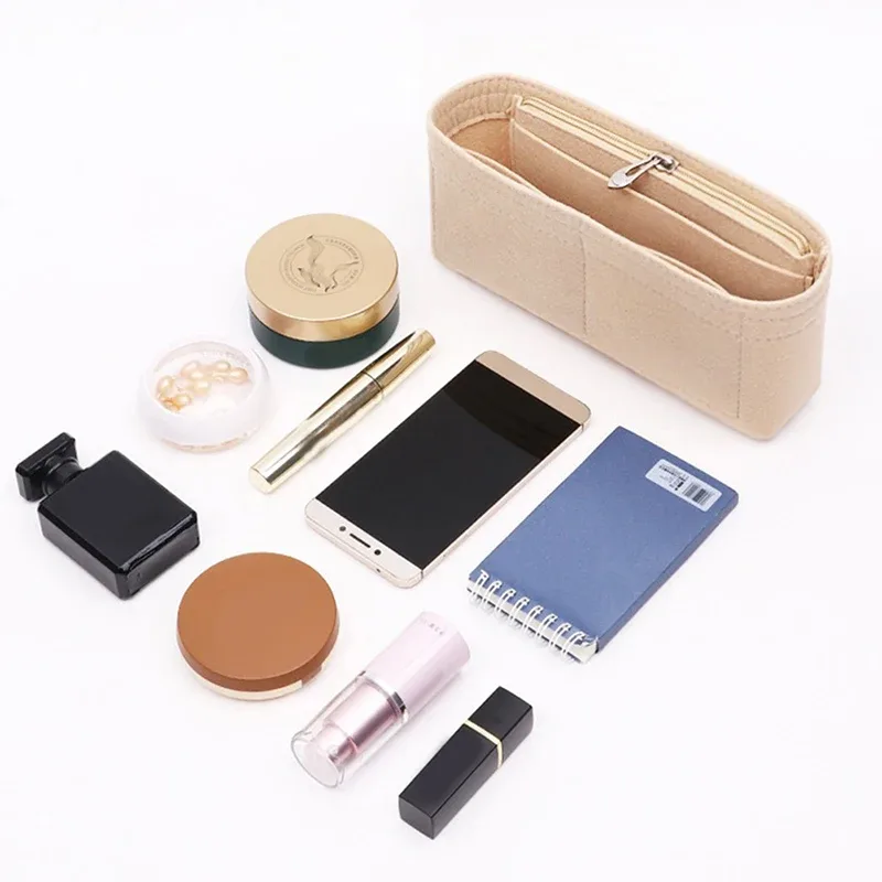 1 pièce : organisateur de sac en feutre, insert simple, pochette de rangement multifonction pour cosmétiques, pochette intérieure portable pour maquillage de voyage