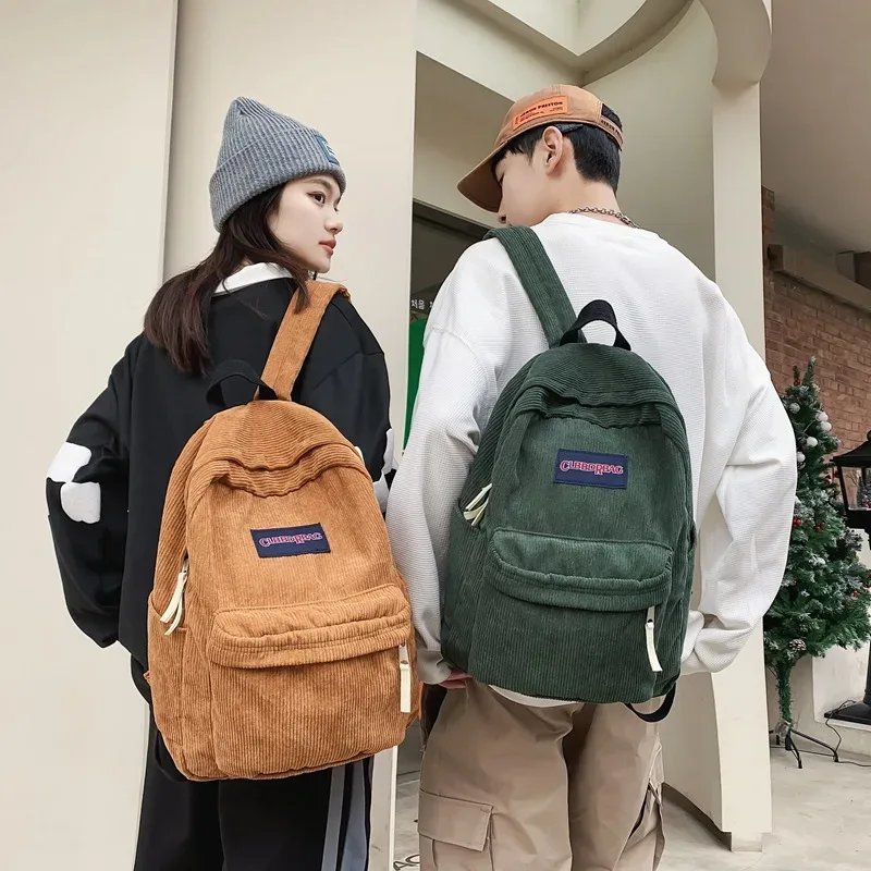 vintage garçon fille velours côtelé vert sac d'école hommes femmes ordinateur portable collège sac à dos cool dame étudiant mode femme voyage bookbag nouveau