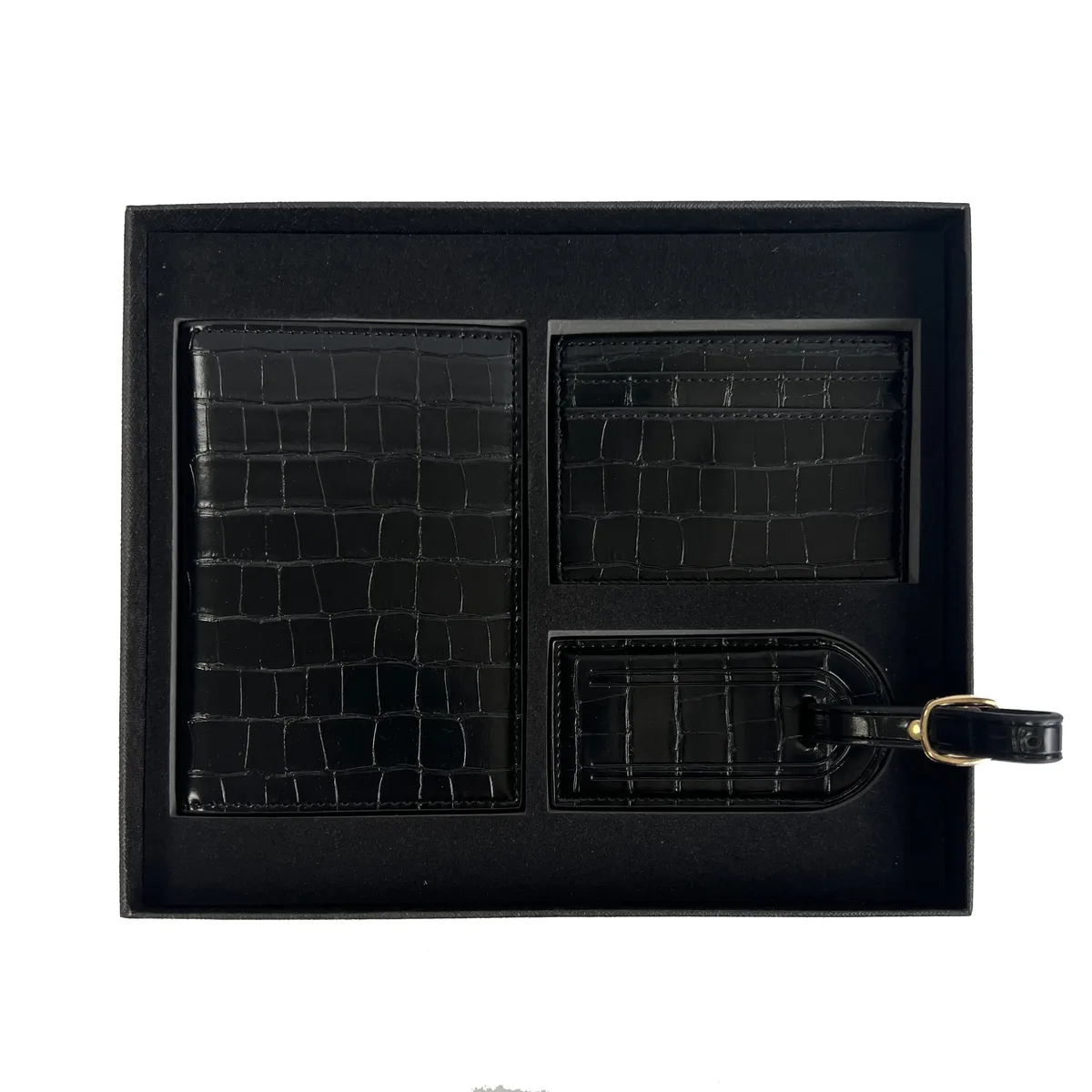 coffret cadeau personnalisé avec initiales gratuites : housse de passeport en cuir de crocodile, étiquette de bagage, porte-cartes, accessoires de voyage
