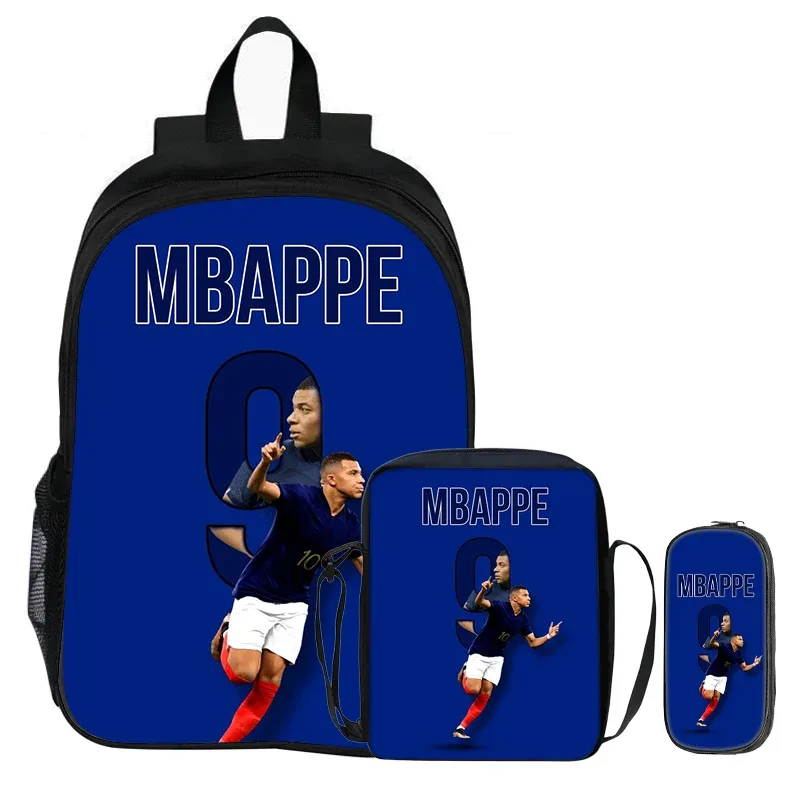 m-mbappe – ensemble de 3 pièces pour enfants, sac à dos pour étudiants, sac à bandoulière pour l'école, sacs à crayons, sac à livres, sac à dos de star du football, meilleur cadeau