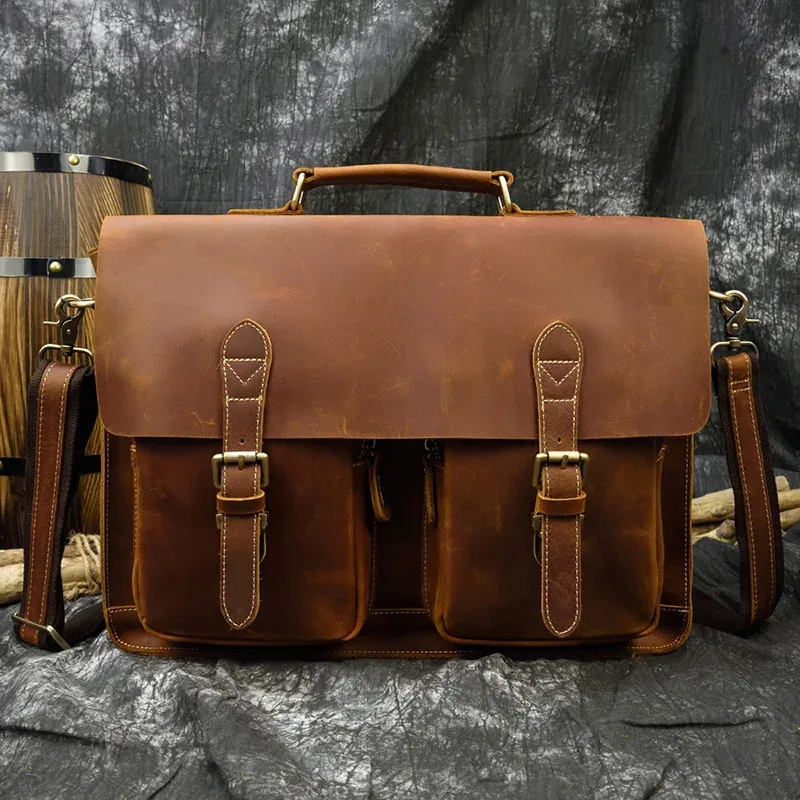 luufan-sac d'ordinateur portable en cuir véritable pour homme, étui à bombes d'affaires, sac de messager en cuir de vache, sac de calcul initié, fourre-tout pour homme, 15 pouces