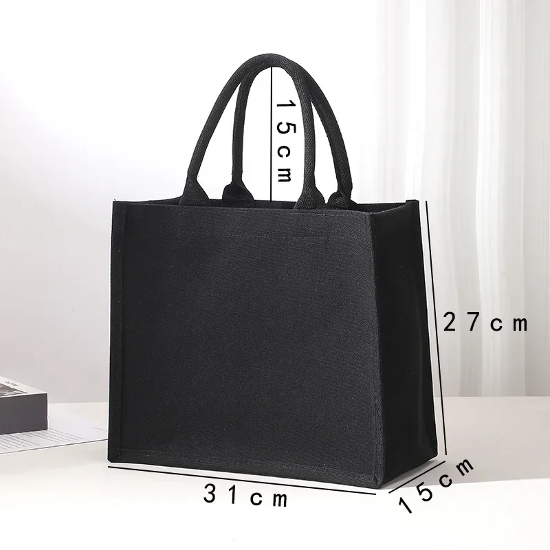 sac fourre-tout en toile tridimensionnel noir avec logo personnalisé pour femmes, sac à main polyvalent de grande capacité pour étudiants, shopping et déplacements