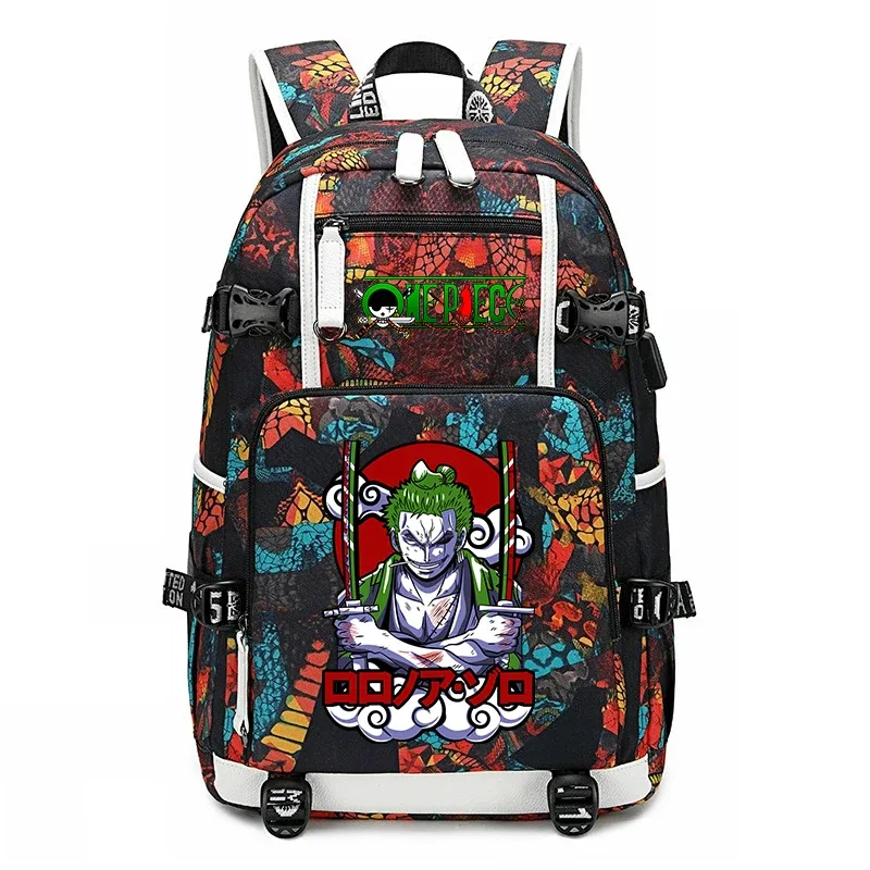 sac à dos d'école imprimé one piece zoro, sac à livres de grande capacité pour étudiants, pour enfants et adolescents