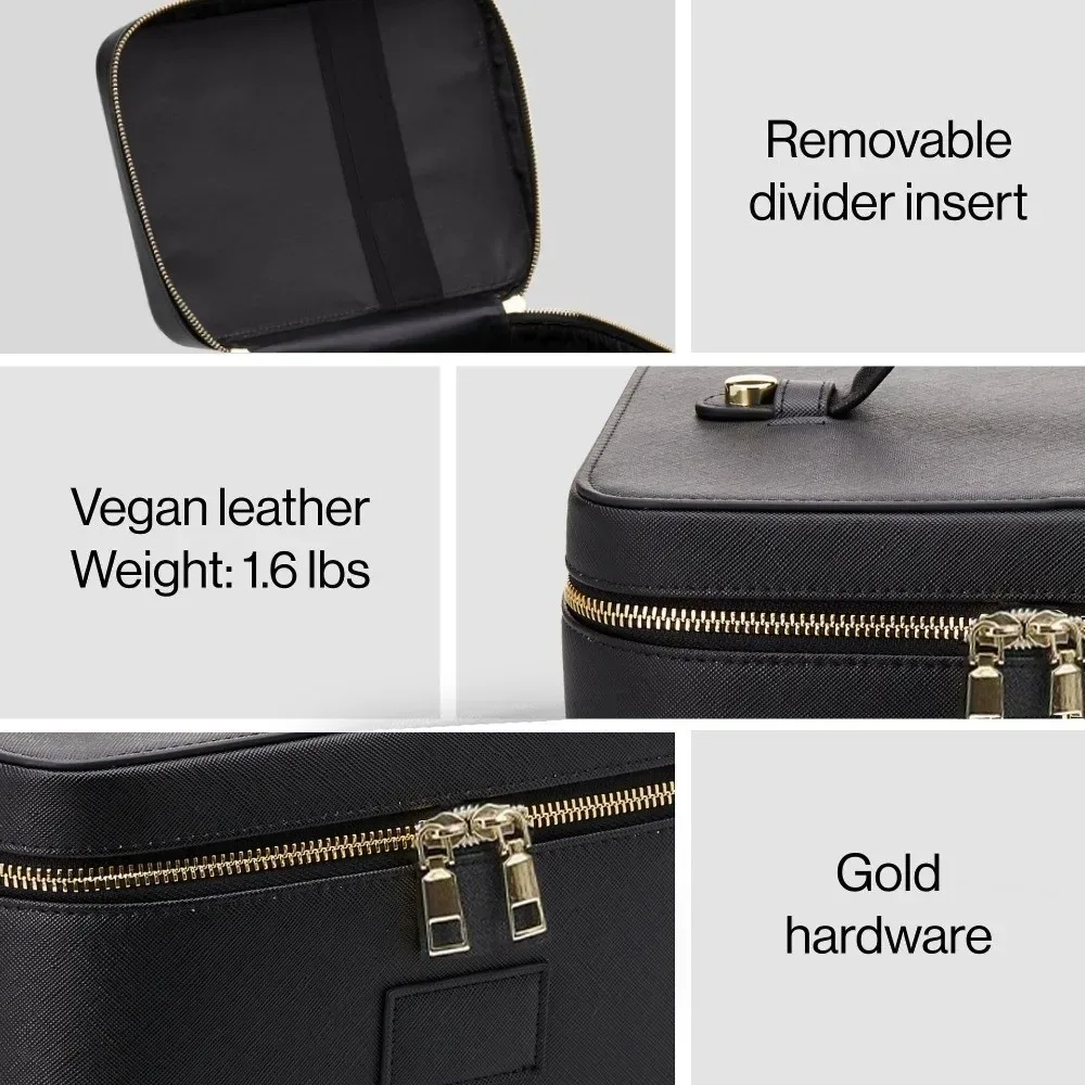 nouvelle trousse de maquillage en cuir pu, grande capacité, forme carrée, trousse de toilette imperméable, séparateur amovible, organiseur de maquillage, étui de voyage