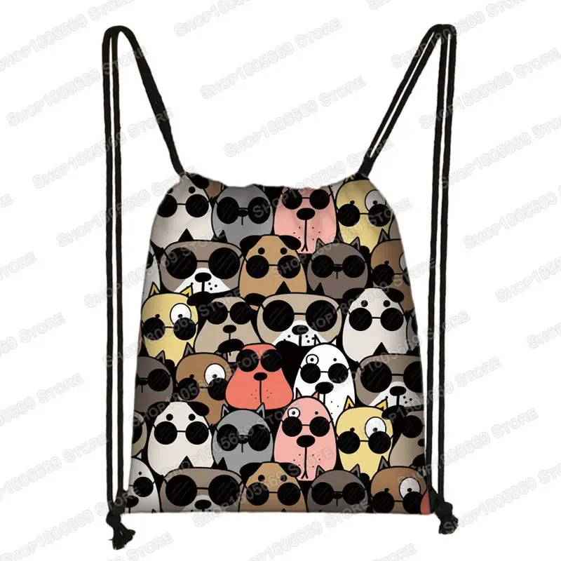 kawaii dessin animé chien chat sac à dos femmes sacs à cordon toile sac à bandoulière pour voyage filles sac à dos sacs de rangement porte-chaussures