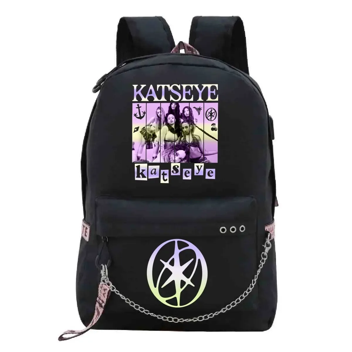 sac à dos usb katseye pop girl group pour femme, esthétique coréenne ulzzang, avec chaîne et fermeture éclair, idéal pour l'école et les adolescents