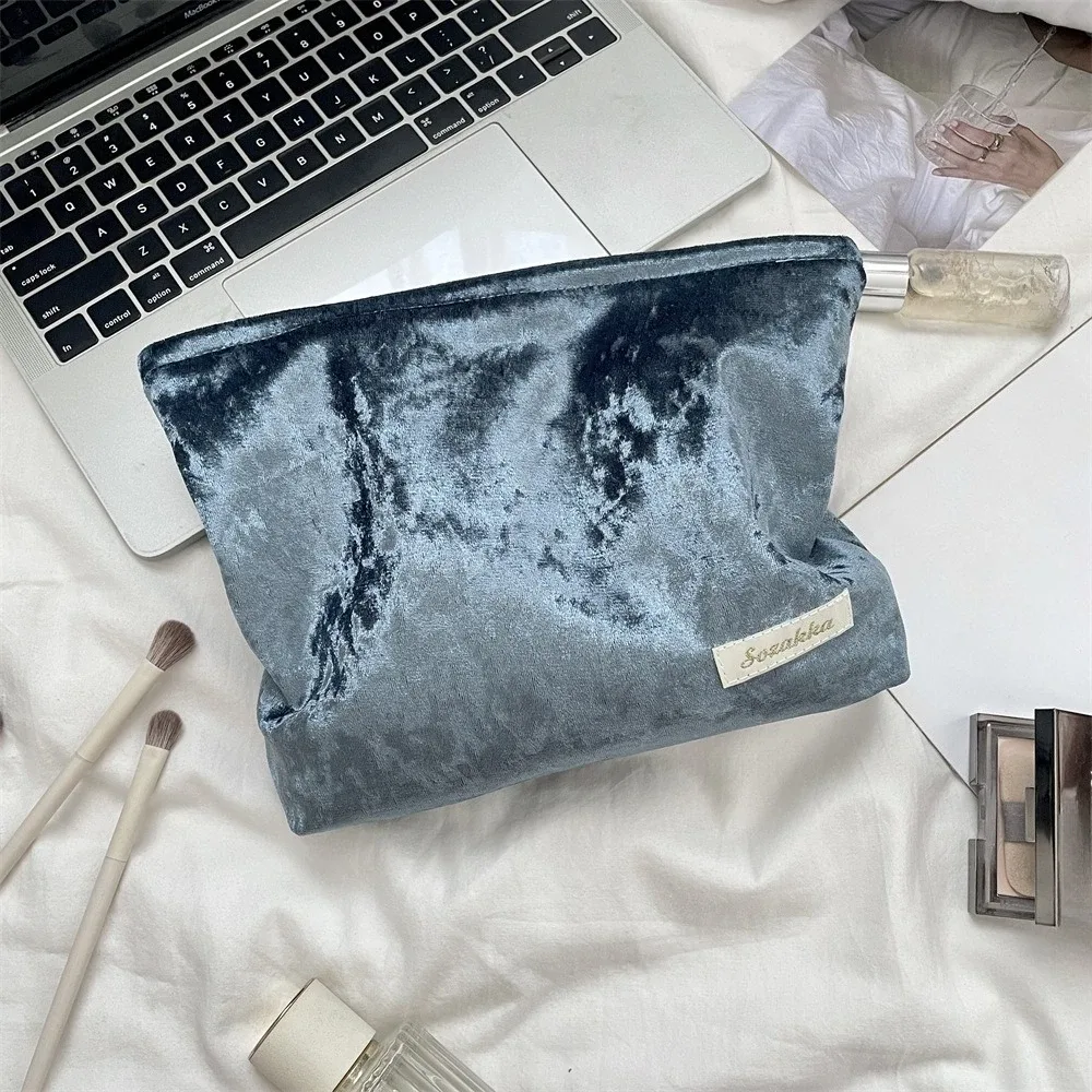 sac à cosmétiques en velours de grande capacité pour femmes, organisateur de produits de toilette, sac de maquillage à fermeture éclair, pochette de voyage, sac de rangement de cosmétiques pour filles