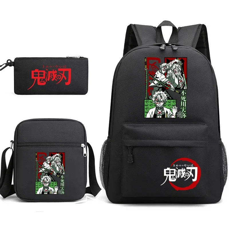 ensemble de sacs à dos d'école imprimés demon slayer, 3 pièces, avec sac à bandoulière, trousse à crayons pour garçons et filles