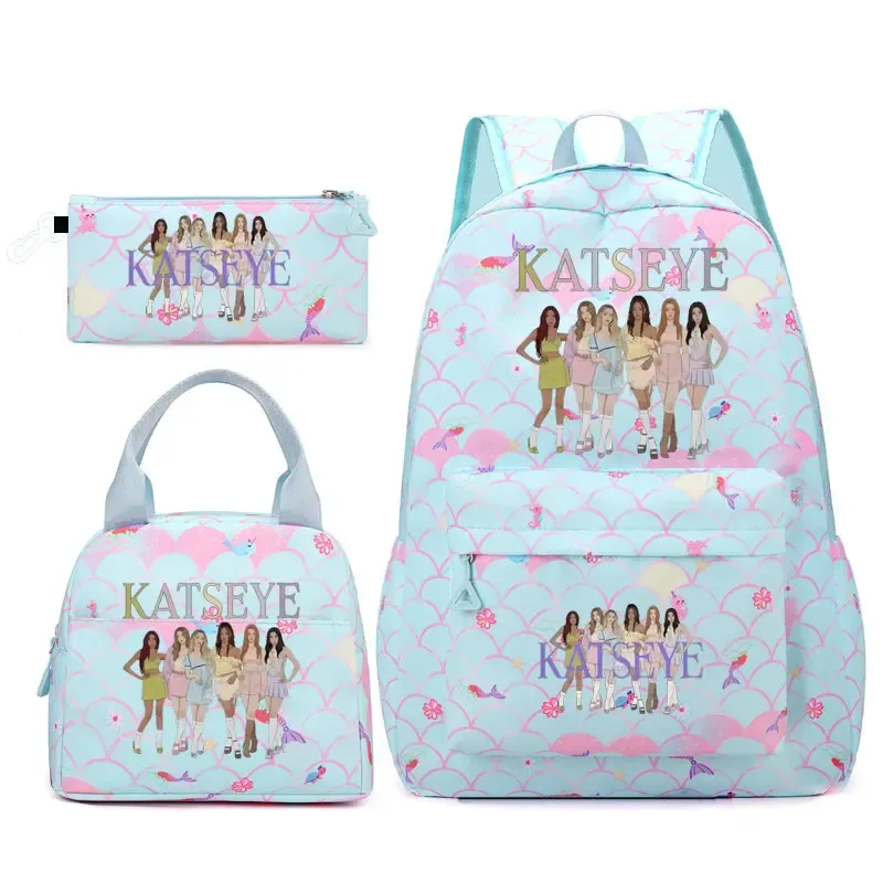 ensemble de sacs à dos katseye 3 pièces, sac à dos grande capacité pour étudiants avec sac à lunch et trousse à crayons, sac à dos décontracté et tendance