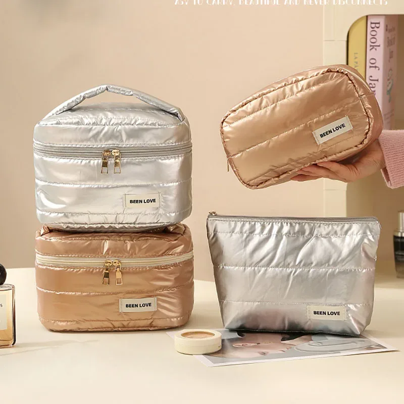 sac à cosmétiques fourre-tout de grande capacité, nouvelle pochette de toilette de voyage or argent, organisateur de maquillage portable pour rouge à lèvres, étui à cosmétiques