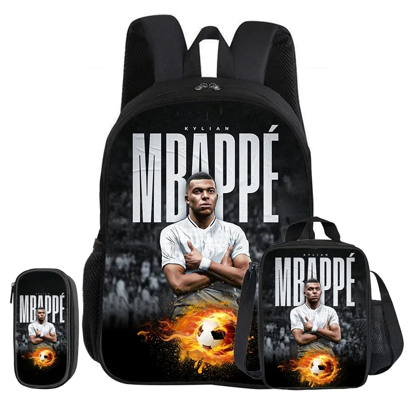 m-mbappe – ensemble de 3 pièces, sac à dos d'école, sac à dos pour enfant, étoile du football, sacs à crayons, sac à livres avec sac à déjeuner, sac à dos de sport, cadeau pour enfants