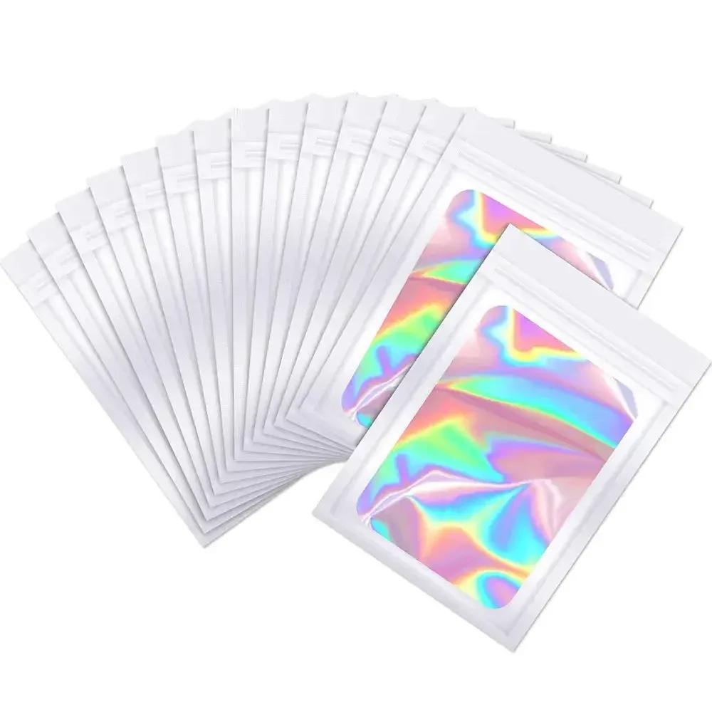 sac d'emballage refermable en plastique épais au laser, fermeture à glissière en aluminium, bijoux, collier, bracelet, poudres de stockage, sac alimentaire, 100 pièces