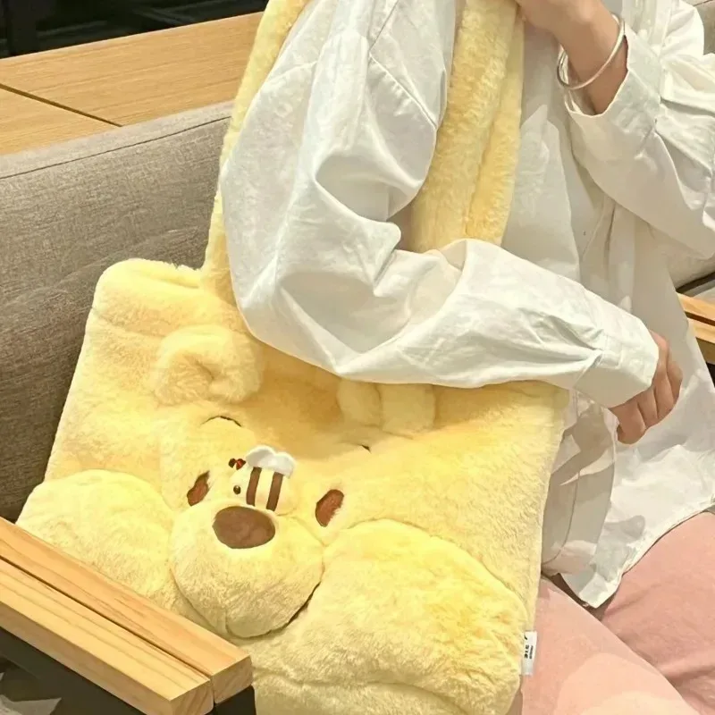 sac à bandoulière kawaii en peluche multi-styles, mignon winnie l'ourson, sac à main ours de dessin animé, grande capacité, sac bandoulière pour filles