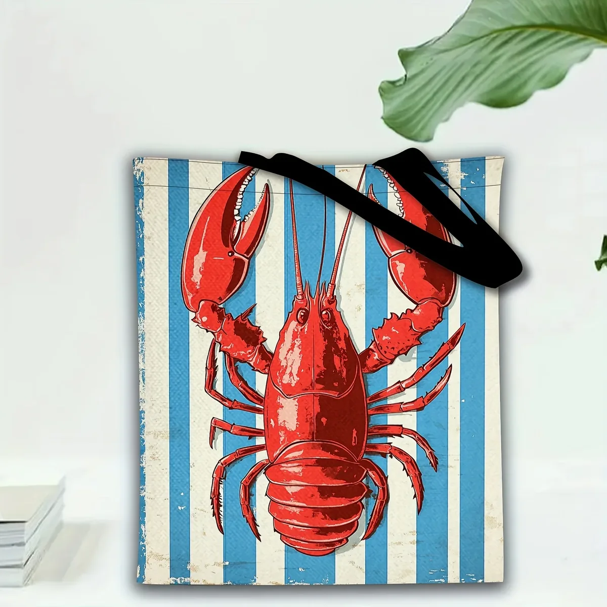 sac fourre-tout élégant rétro imprimé homard rouge, grande capacité, sac à bandoulière décontracté en polyester durable avec sangle fixe pour le shopping, 1 pièce