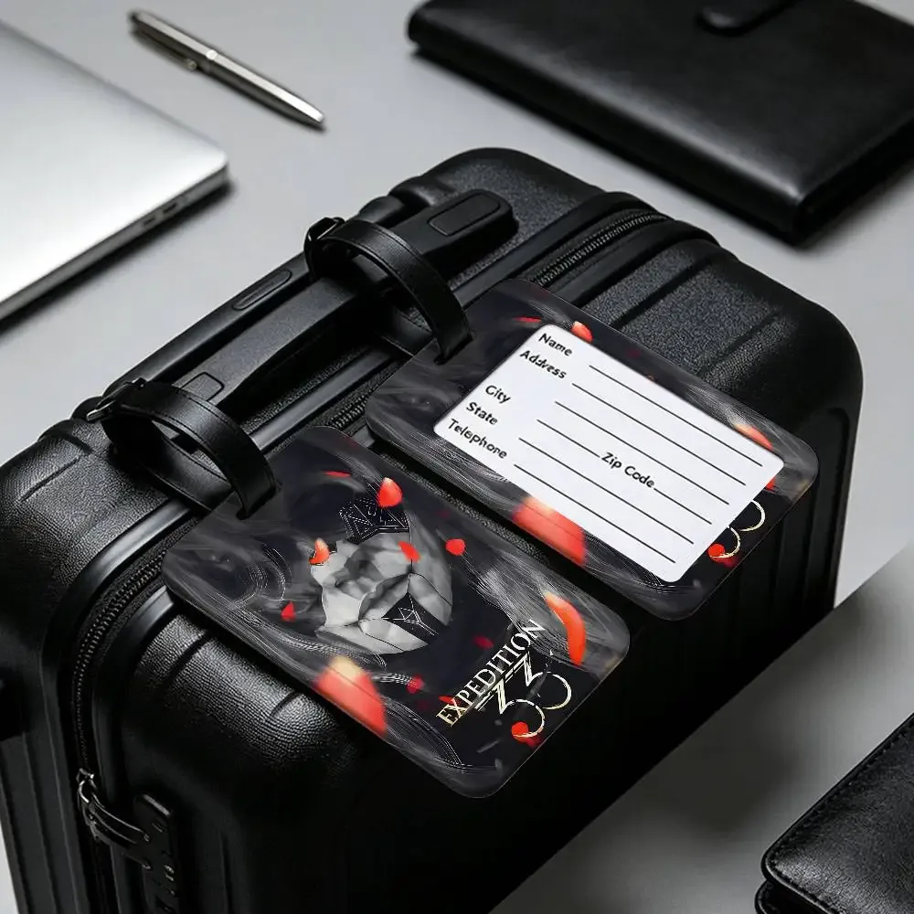 c-clair-obscur-expedition-33 porte-cartes d'information en pvc et étiquette de bagage anti-perte étanche avec nom, style mystère surréaliste
