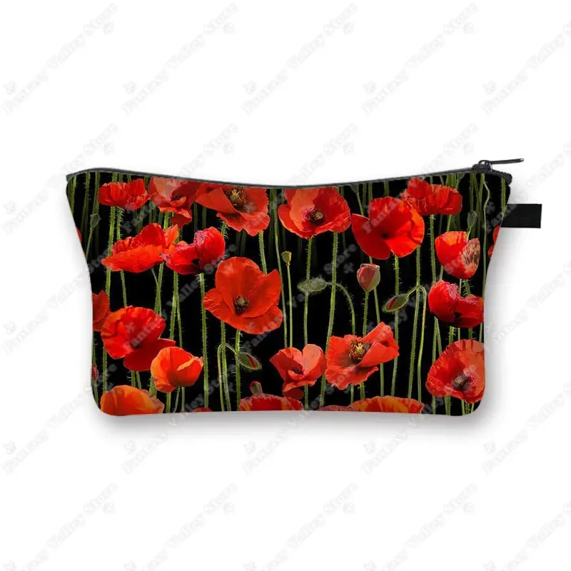 belle trousse à cosmétiques à imprimé de coquelicot rouge pour femmes, petite pochette, organisateurs d'articles de toilette, sacs à cosmétiques hip hop, trousse de maquillage mignonne