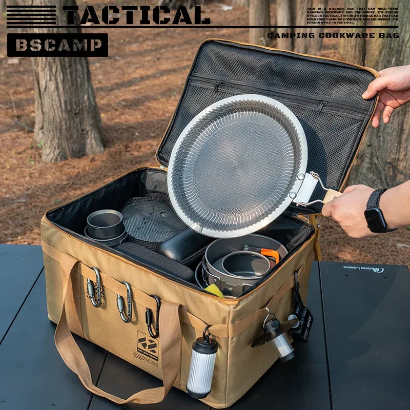 sac de rangement tactique pour le camping 30-42l - boîte pliable isolée pour pique-nique, vaisselle et équipement de terrain, imperméable