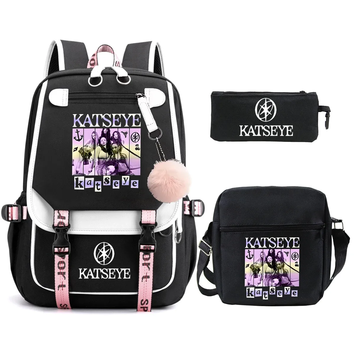nouveau sac à dos kpop katseye pour filles, ensemble de 3 pièces, sacs d'école pour enfants, sac à déjeuner, trousse à crayons, sac d'école imprimé katseye, sac de voyage