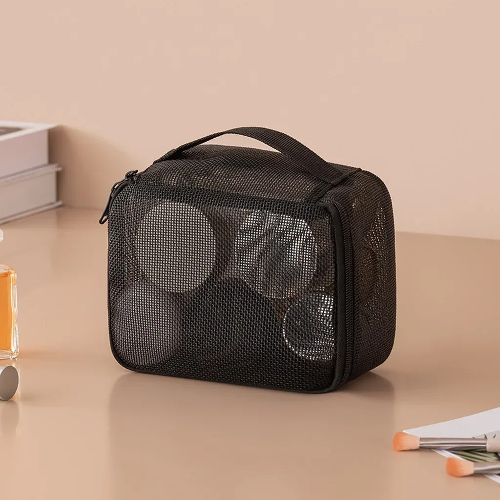 pochette de rangement portable, sac à cosmétiques en maille multi-usages, organisateur de maquillage respirant, trousse de toilette transparente pour la douche