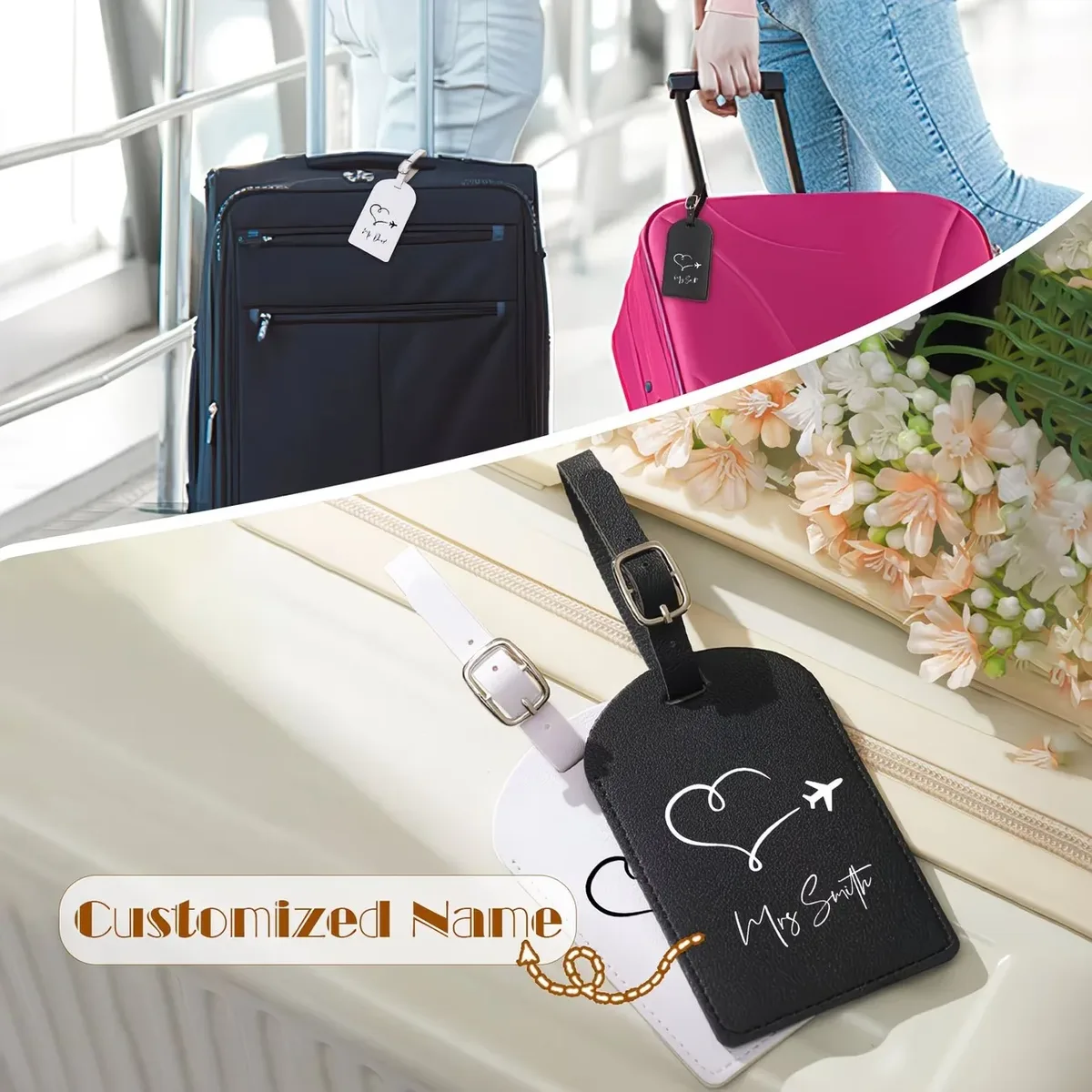 étiquettes de bagages personnalisées avec nom, accessoires de voyage pour mariages et anniversaires, identificateurs de bagages imprimés vintage élégants